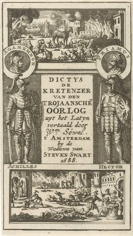 Title page for: Dictys Cretensis, Van den Trojanchen oorlog, 1688, Jan Luyken, 1688 Canvas Print