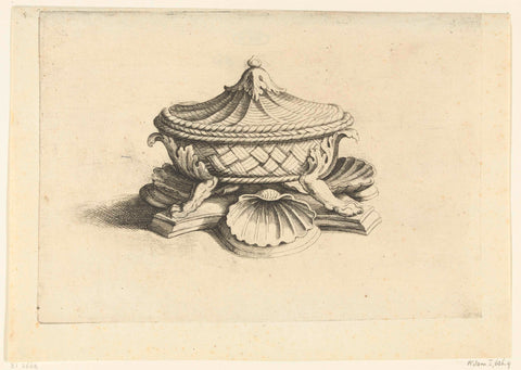 Braided basket with lid on claws, Hendrik van der Borcht (II), c. 1614 - 1654 Canvas Print