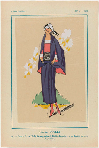 Très Parisien 1923, No. 4: 6.-JEUNE PAGE. Robe de sergetrefine..., anonymous, 1923 Canvas Print