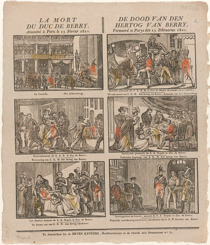 La mort du duc de Berry (...) / The death of the Duke of Berry. Murdered at Parys den 13 Februarius 1820, Erve H. Rynders, 1830 - 1855 Canvas Print