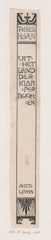 Design for a book back for: Thérèse Hoven, Uit het land der klapperboomen, 1897, anonymous, in or before 1897 Canvas Print