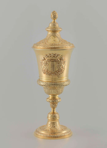 Gilt silver goblet with lid, decorated with the coat of arms Delft and the coat of arms of Gerard van Loon, Cornelis van Dijk, 1723 Canvas Print