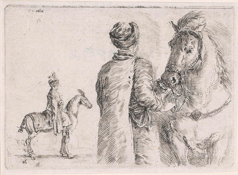 Polish servant keeps horse by rein, in the background a man on horseback, Stefano della Bella, 1620 - 1664 Canvas Print