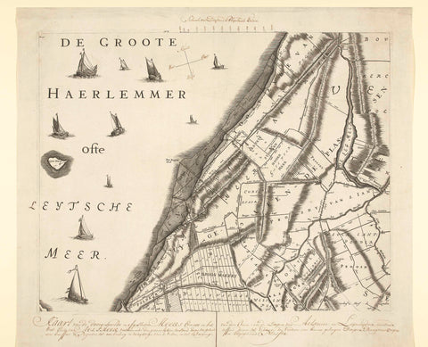 Map with the old banks of the Haarlemmermeer, c. 1770, anonymous, 1766 - 1770 Canvas Print