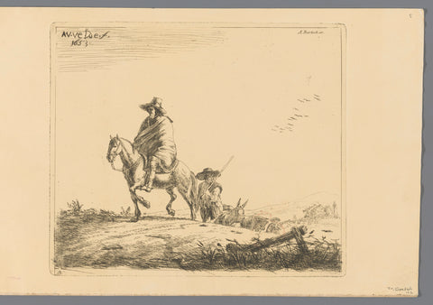 Rider and shepherds with cattle on dirt road, Adam von Bartsch, 1803 Canvas Print