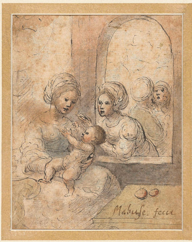 Maria with child and three other figures, anonymous, 1700 - 1799 Canvas Print