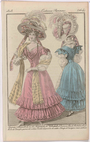 Journal des Dames et des Modes, Costumes Parisiens, 5 June 1828, (2604): Chapeau de paille de riz (...), anonymous, 1828 Canvas Print