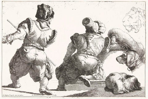 Two dwarves and two studies of dog and head of lion, Giovanni Domenico Tiepolo, 1751 - 1755 Canvas Print