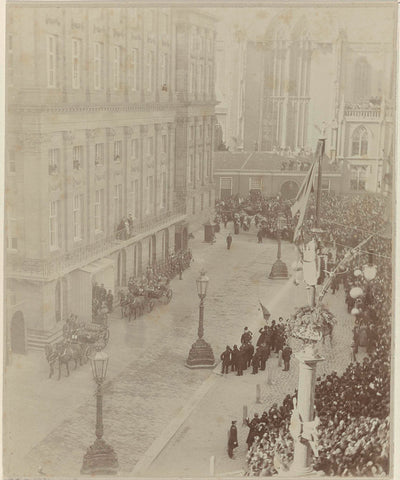 William III, King of the Netherlands, Emma, Queen Regent of the Netherlands, and Wilhelmina, Queen of the Netherlands, on the balcony of the Royal Palace on Dam Square during their visit to Amsterdam on 12 April 1887, Henri de Louw, 1887 Canvas Print