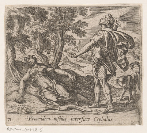 Procris death by the magic spear of Cephalus, Antonio Tempesta, 1606 - 1638 Canvas Print