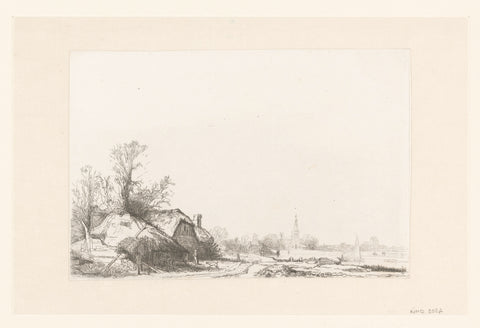 Cottage beside a canal with a view of Ouderkerk, William Young Ottley, 1828 Canvas Print