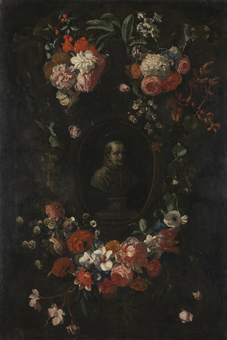 Feigned, Sculpted Bust of the Blessed Hieronymus Werdanus Set in a Feigned Stone Cartouche, Decorated with a Swag and Two Bunches of Flowers, Wouter Gysaerts, 1676 Canvas Print