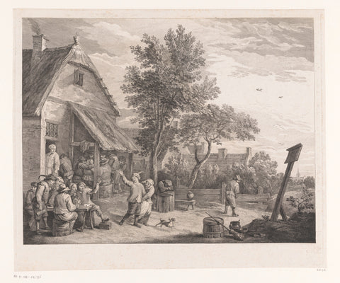 Figures in front of an inn, Jacques-Philippe Le Bas, 1745 Canvas Print