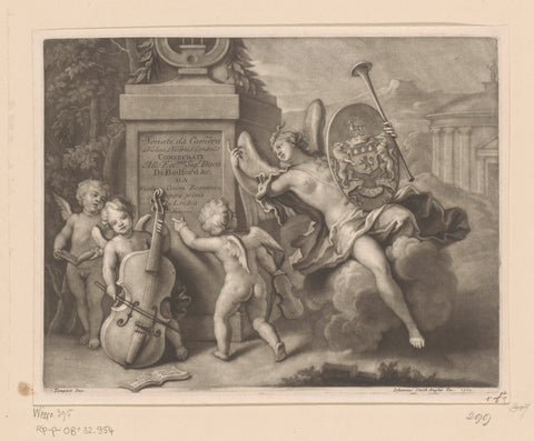 Engelen met muziekinstrumenten bij een monument, John Smith (printmaker/ publisher), 1702 Canvas Print