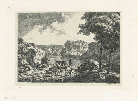 Mountainous Landscape with a Shepherd, Frédéric Théodore Faber, 1844 Canvas Print