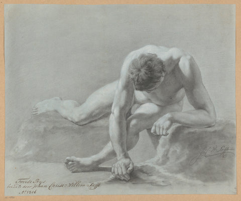 Hunched-over male nude (2nd prize 1806), Johan Christiaan Willem Safft, 1806 Canvas Print