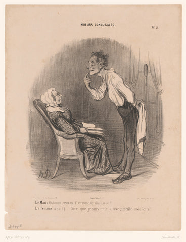 Old man shows his wife his starting beard, Honoré Daumier, 1840 Canvas Print