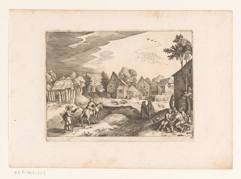 Village view with drinking peasants, Matthäus Merian (I), 1620 Canvas Print