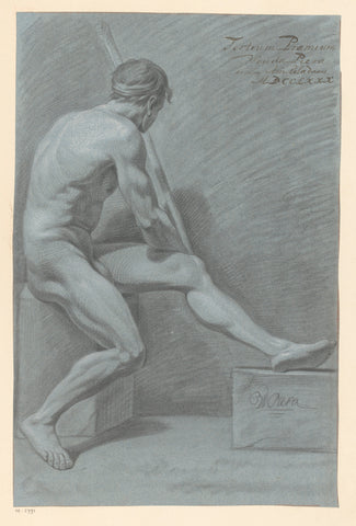 Seated male nude, seen from the side (3rd prize 1780), Wouda Piera, 1780 Canvas Print