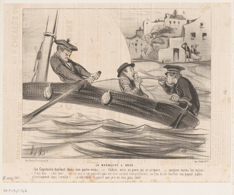 Captain communicates with megaphone on his boat, Honoré Daumier, 1843 Canvas Print