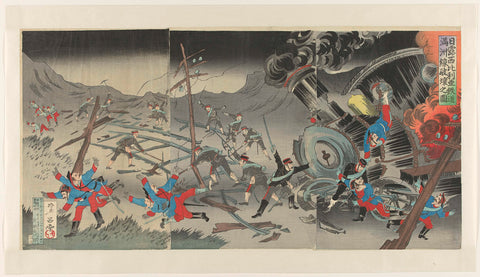 Destruction of the railway in Manchuria during the Russo-Japanese War, Jinsai Rosetsu, 1904 Canvas Print