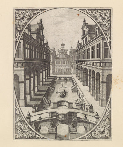 View of a canal with bridges in a bird's eye view, Johannes or Lucas van Doetechum, after 1601 Canvas Print