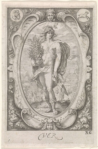 Personificatie van de lente (ver), Jacob Matham, 1588 - 1602 Canvas Print