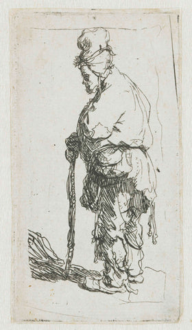 Beggar leaning on a stick, facing left, Rembrandt van Rijn, c. 1630 Canvas Print