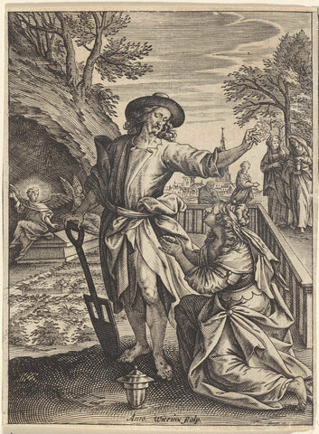 Christ appears as a gardener to Mary Magdalene, Antonie Wierix (II), 1582 - 1586 Canvas Print