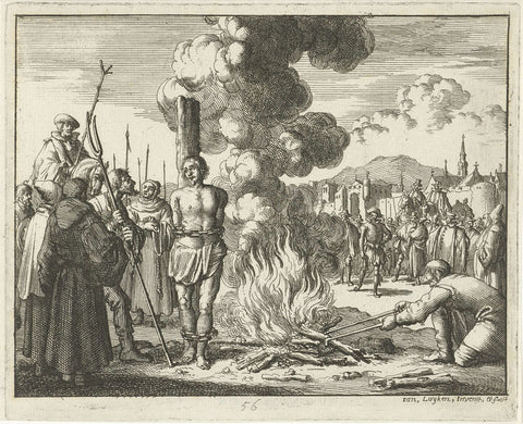 Leonhard Bernkopff for the Pyre, 1542, Jan Luyken, 1685 Canvas Print