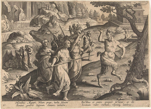 Vrouwen verjagen een sater, Jan Collaert (II), after 1596 - 1628 Canvas Print