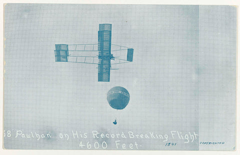 Louis Paulhan in his plane during a flight (probably during the 1910 Los Angeles International Air Meet) on which he broke the altitude record (1209 meters), Benham Company, c. 1910 Canvas Print