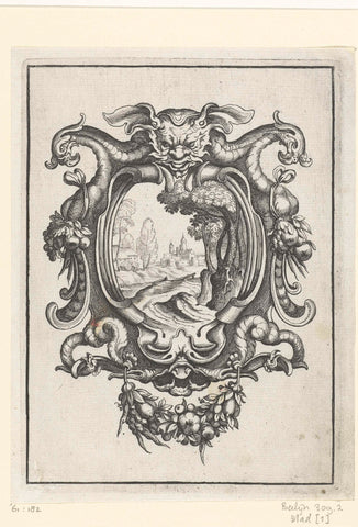 Cartouche with two monster heads, Daniel Rabel, 1632 Canvas Print