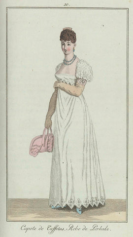 Elegantia, or magazine of fashion, luxury and taste for ladies, May 1807, No. 10: Capote de Taffetas.Robe de Perkale., anonymous, 1807 Canvas Print