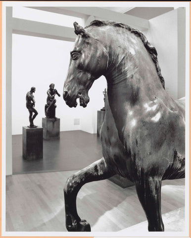 Room with an image of a horse in the front, at the back are three more statues, c. 1998 - c. 1999 Canvas Print