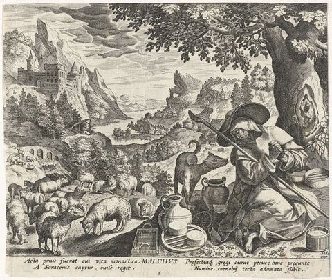 Malchus of Chalcis as a hermit, Johann Sadeler (I), 1583 - 1588 Canvas Print