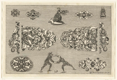 Ten designs for jewels and three figures of leaf vines, Joseph Friedrich Leopold, 1695 Canvas Print