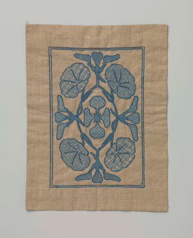 Handicrafts with embroidered blue flowers, Aagje Tiket, c. 1900 Canvas Print