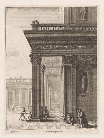 Colonnade and courtyard of a palace, Wenceslaus Hollar, 1624 - 1679 Canvas Print