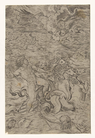 Jupiter bedaart de storm op zee, Marcantonio Raimondi, 1515 - 1566 Canvas Print