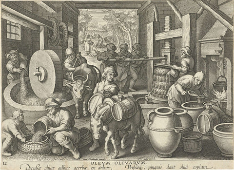 Olijfpers, Jan Collaert (II) (attributed to), c. 1594 - c. 1598 Canvas Print