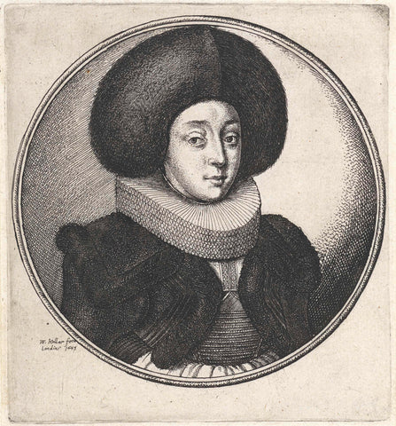 Woman with pleated collar and large fur hat, Wenceslaus Hollar, 1643 Canvas Print