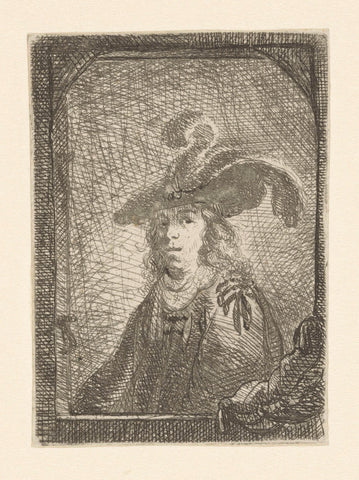 Bust of a young man with feathered hat, Samuel van Hoogstraten (attributed to), 1630 - 1678 Canvas Print