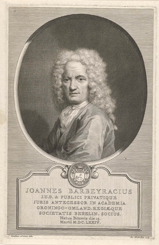 Portrait of Jean Barbeyrac, Jacob Houbraken, 1717 - 1744 Canvas Print