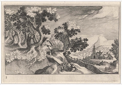 Landscape with some buildings, Simon Frisius, 1611 Canvas Print