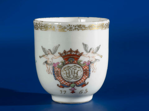 Cup with handle with a crowned monogram and bouquets of flowers, anonymous, c. 1768 Canvas Print