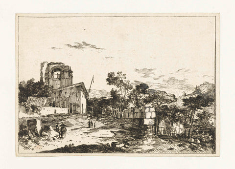 Landschap met een huis met vlaggenstok, Louis Gabriel Moreau, 1770 - 1779 Canvas Print