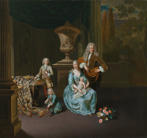 Diederik Baron van Leyden van Vlaardingen (1695-1764). Burgomaster of Leiden, with his Wife Sophia Dina de Rovere and their Sons Pieter, Jan en Adriaan Pompejus, Willem van Mieris, 1728 Canvas Print