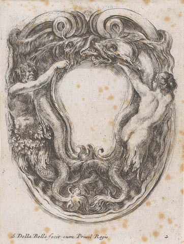 Cartouche with two fish, a triton and a siren, Stefano della Bella, 1647 Canvas Print