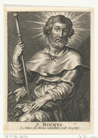 Saint Rochus as pilgrim with ulcer, Schelte Adamsz. Bolswert, 1596 - 1659 Canvas Print